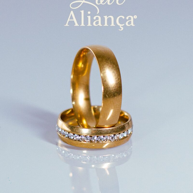 💍 **Conjunto Casal Modelo Paula 6mm – Banhado a Ouro 18k, Abaulado – REF**